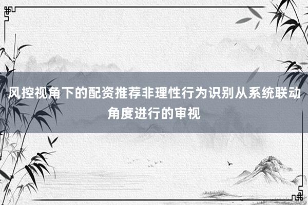 风控视角下的配资推荐非理性行为识别从系统联动角度进行的审视