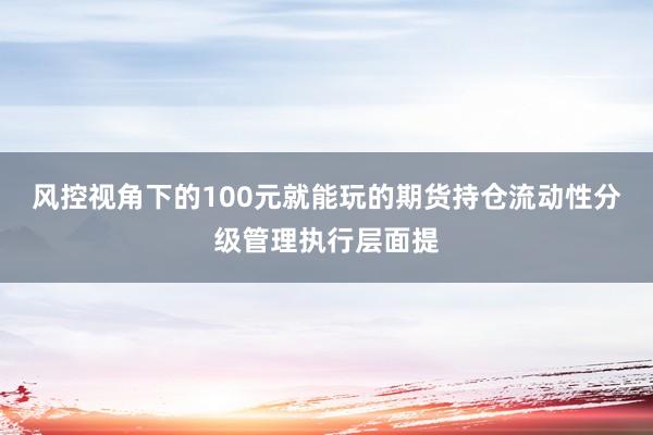 风控视角下的100元就能玩的期货持仓流动性分级管理执行层面提
