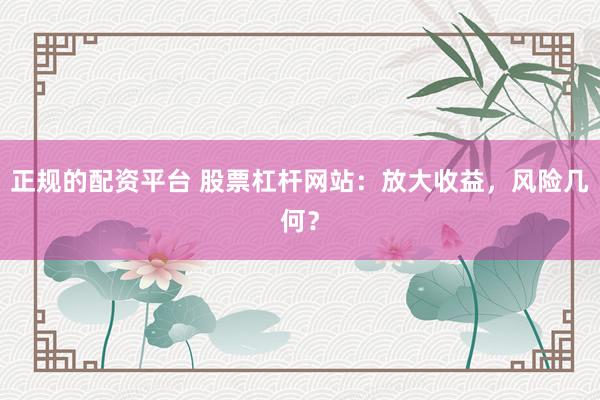 正规的配资平台 股票杠杆网站：放大收益，风险几何？
