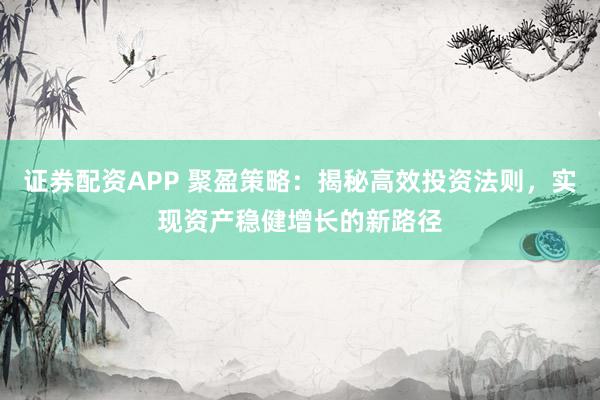 证券配资APP 聚盈策略：揭秘高效投资法则，实现资产稳健增长的新路径